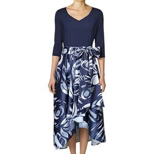 R&M Richards Navy Blue and White Satin High-Low 3/4 Sleeve Dress Women's Size 12